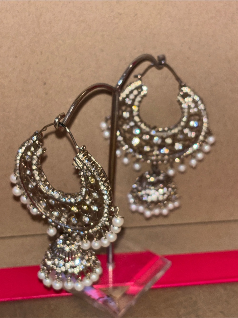 Intricate Pearl Tassel Hoop Earrings - Gold Tone